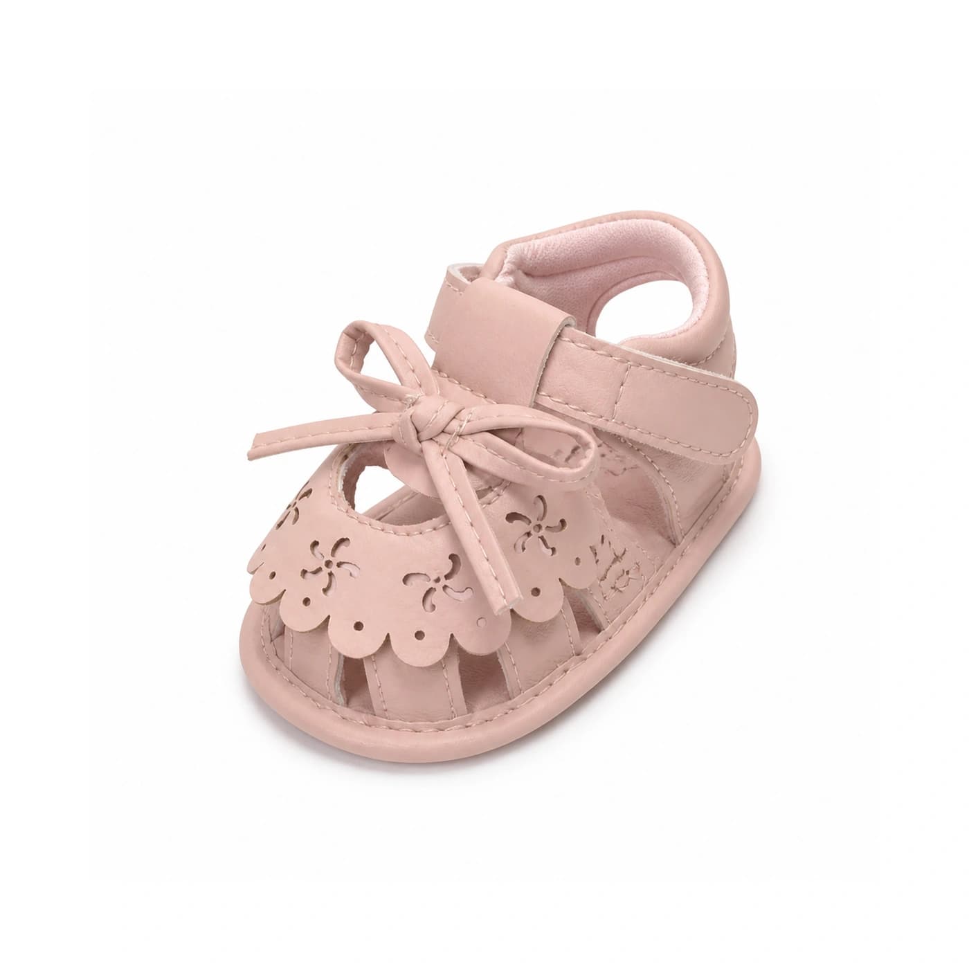 Petal Bow First-Step Sandals · Blush pink