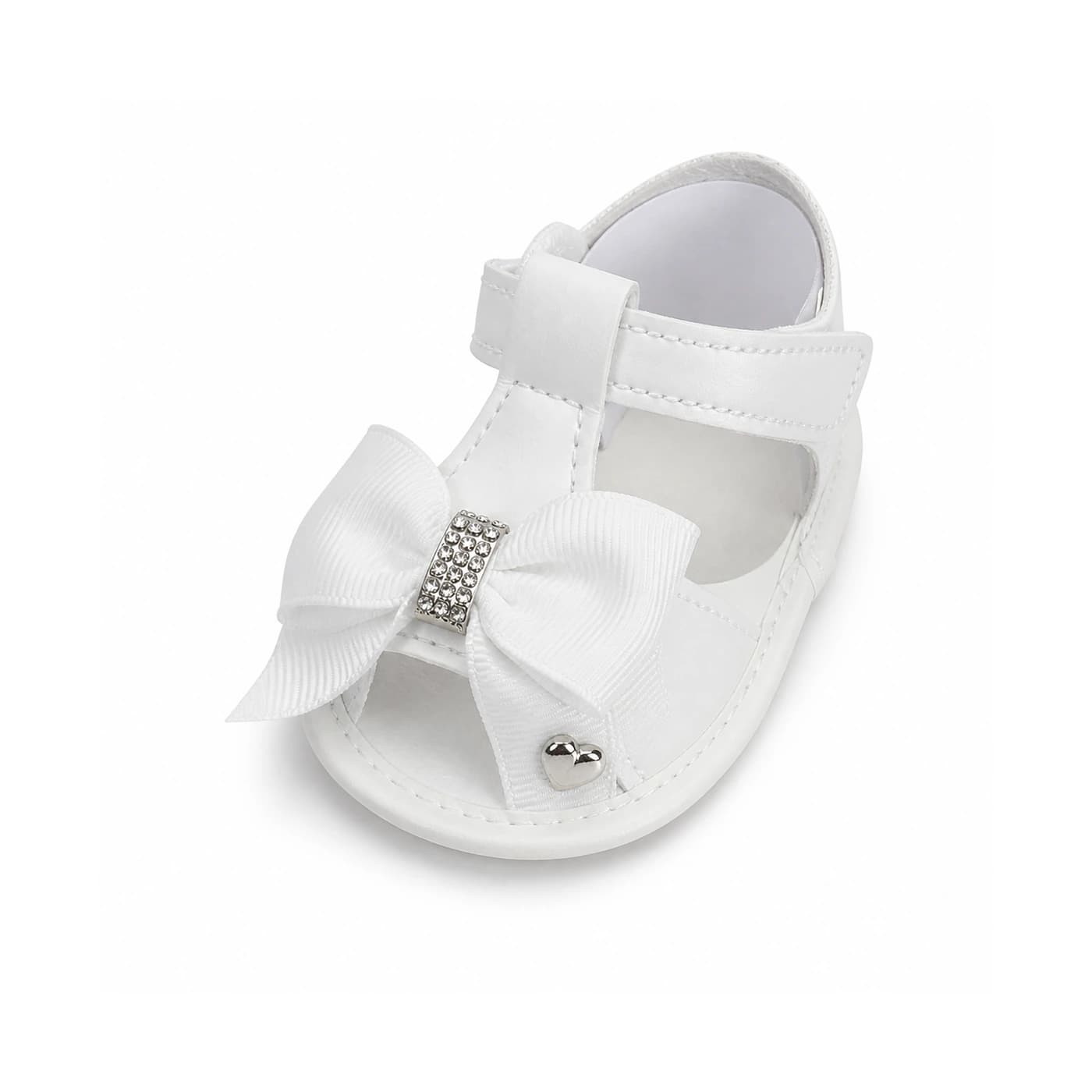 Crystal Bow First-Step Sandals · White
